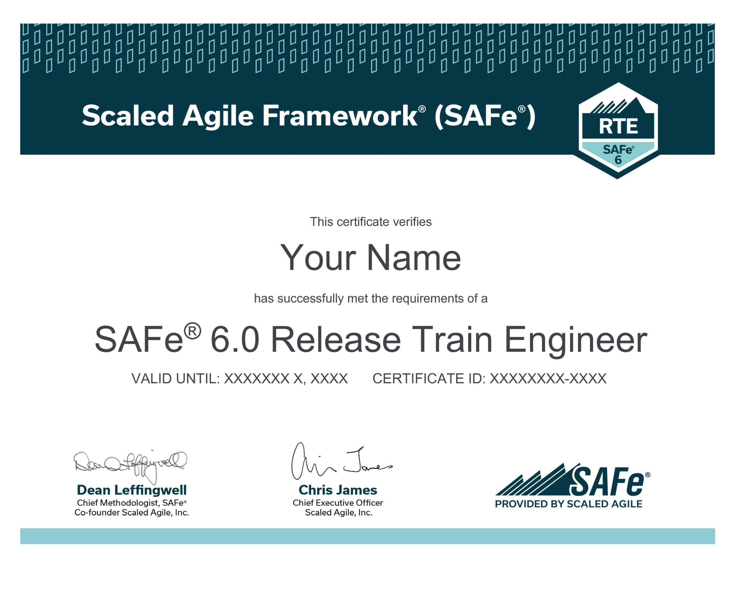 SAFe RTE Sample Certificate