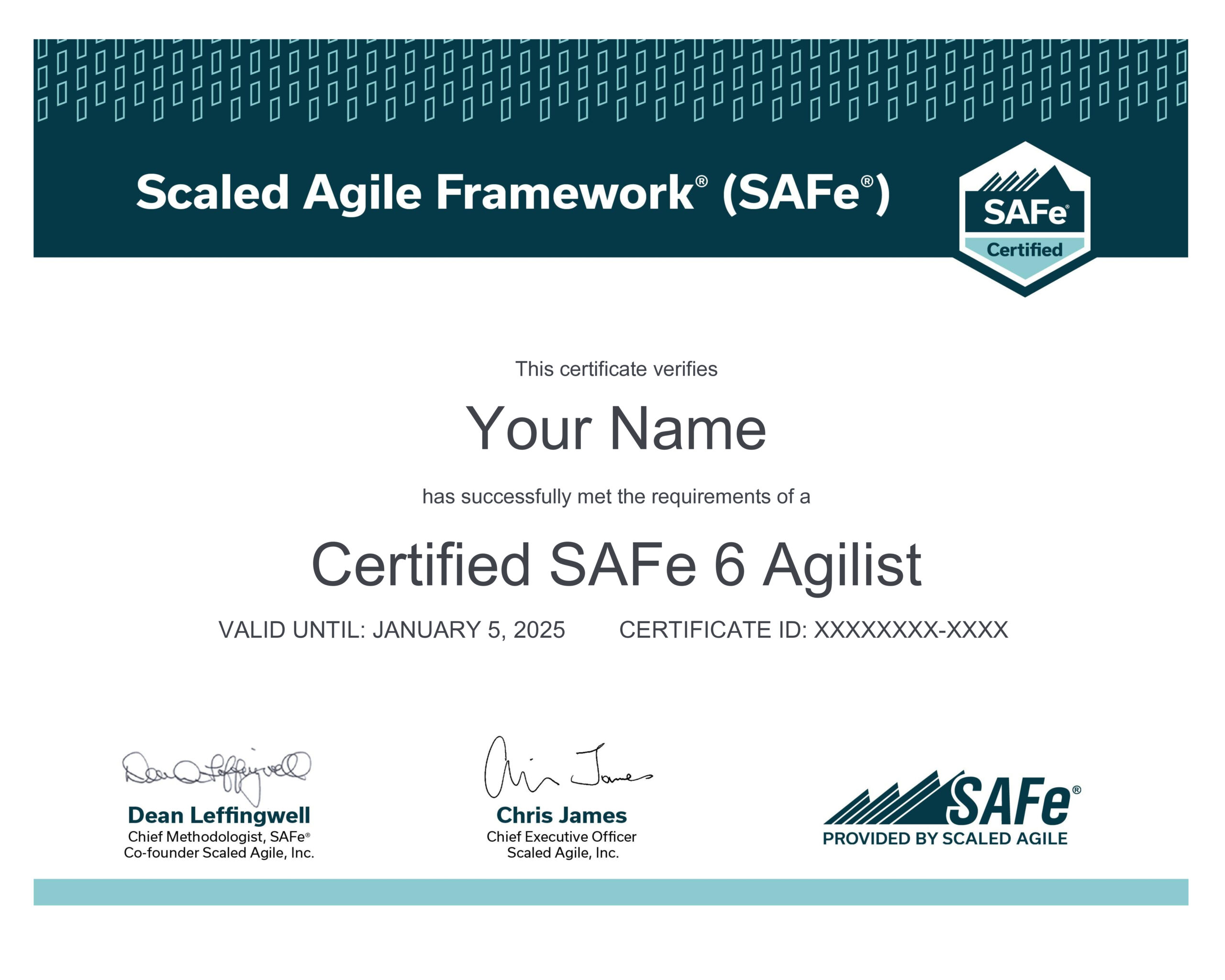 SAFe Sample Certificate